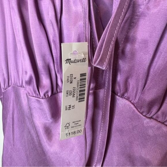 NWT Madewell Square Neck Midi Slip Dress in Lilac Satin, Size 4 - Picture 5 of 9